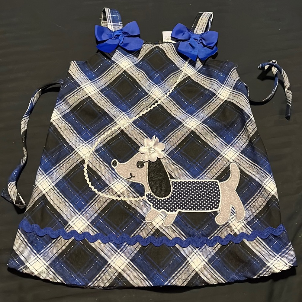 Silver/Blue Dachund Plaid Jumper -Size 4T